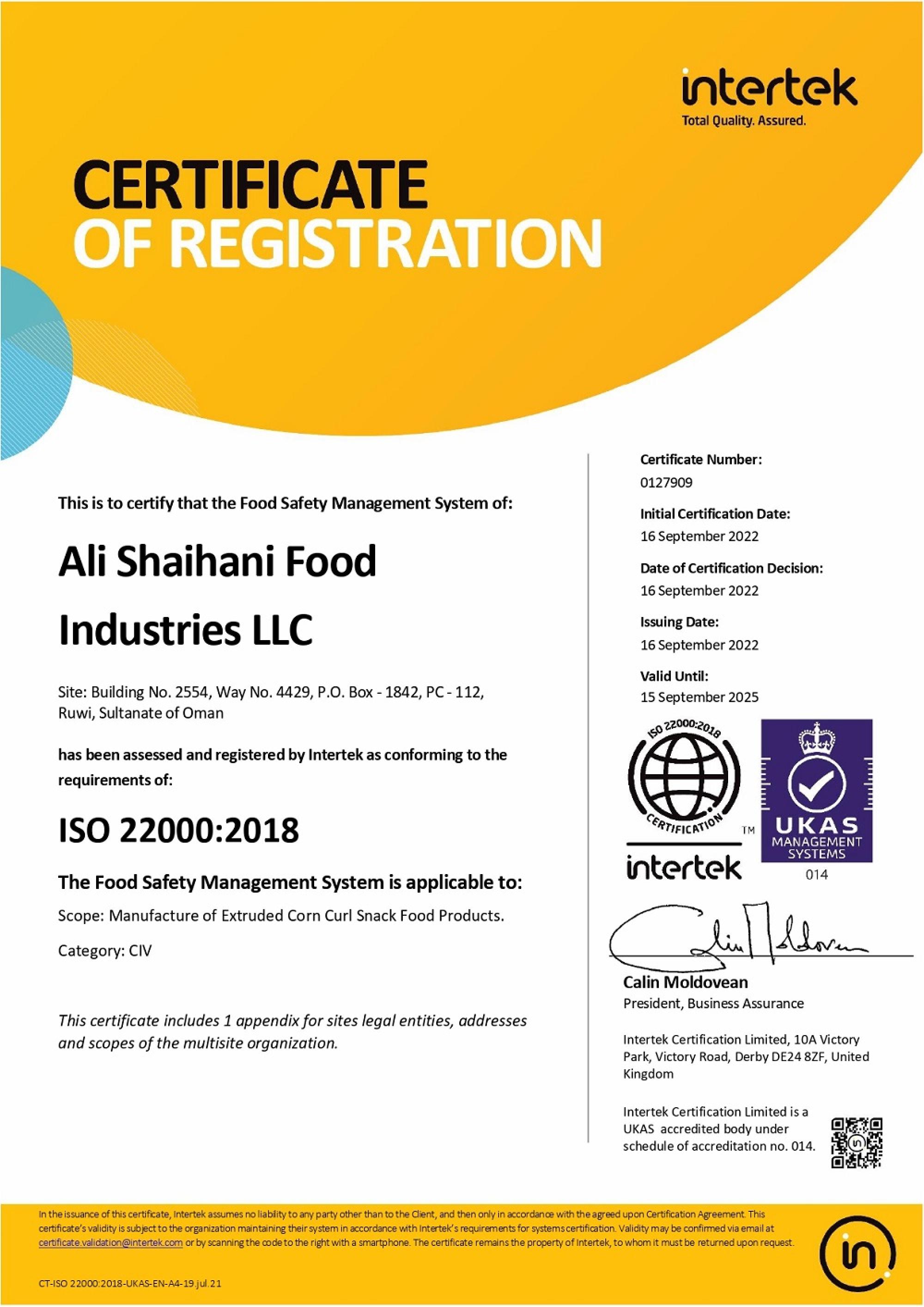 Certification and Accreditation Ali Shaihani Group Of Industries